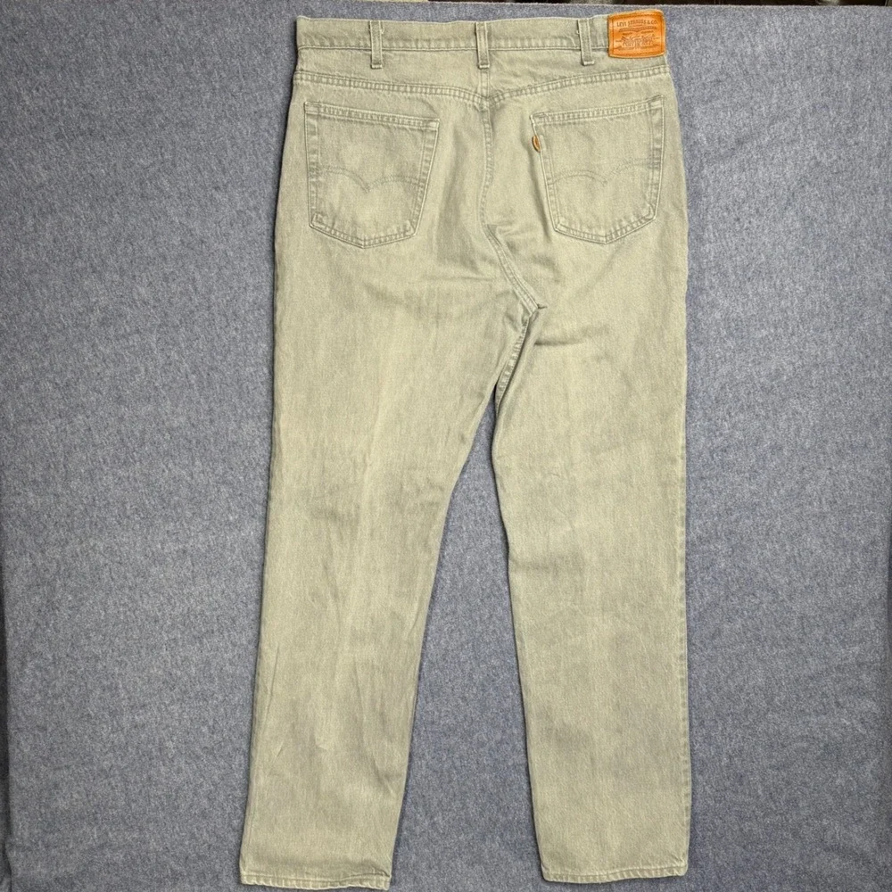 Vintage Levis 505 Orange Tab Jeans Mens 38x34 Sage Green USA Straight Leg Stain